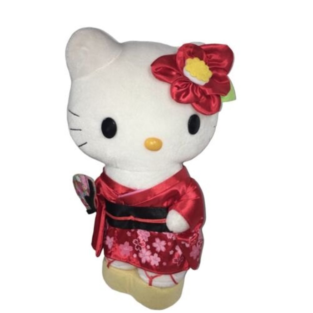 SANRIO Hello Kitty Welcome to Japan Plush Doll Kyoto Maiko KIMONO Fan 2014 13"